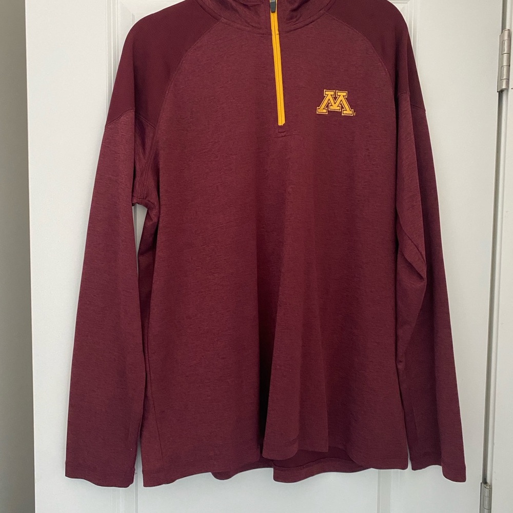 University of Minnesota Champion Burgundy Zip-Up Sweater with Yellow Detail